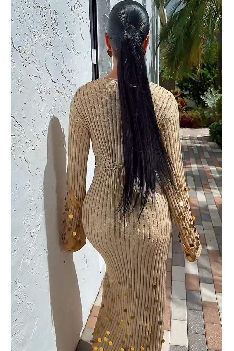 Golden Sequin Muse Knit Dress