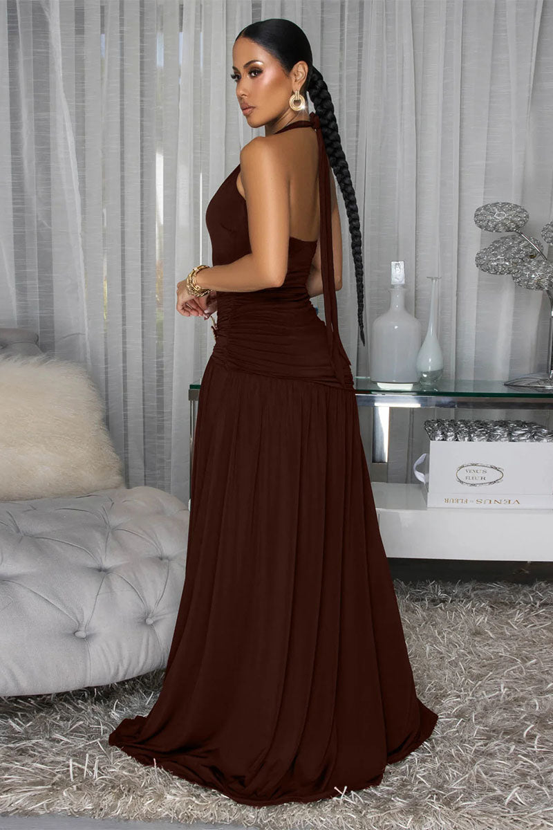 Ruched High Slit Maxi – Women's Dress