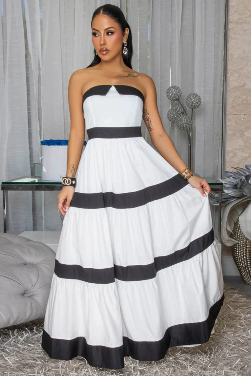 Off-White Black Tiered Strapless Maxi – Women's Dress