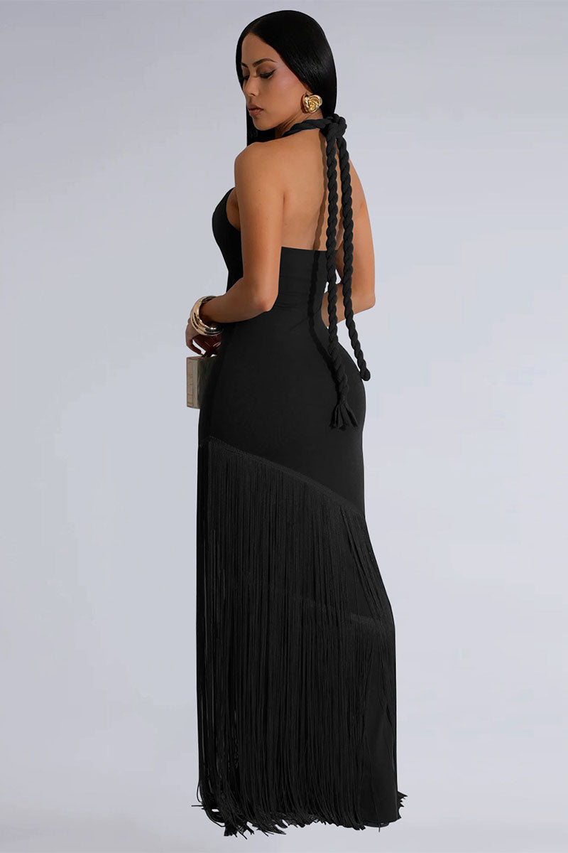 Key-Hole Fringe Maxi Dress