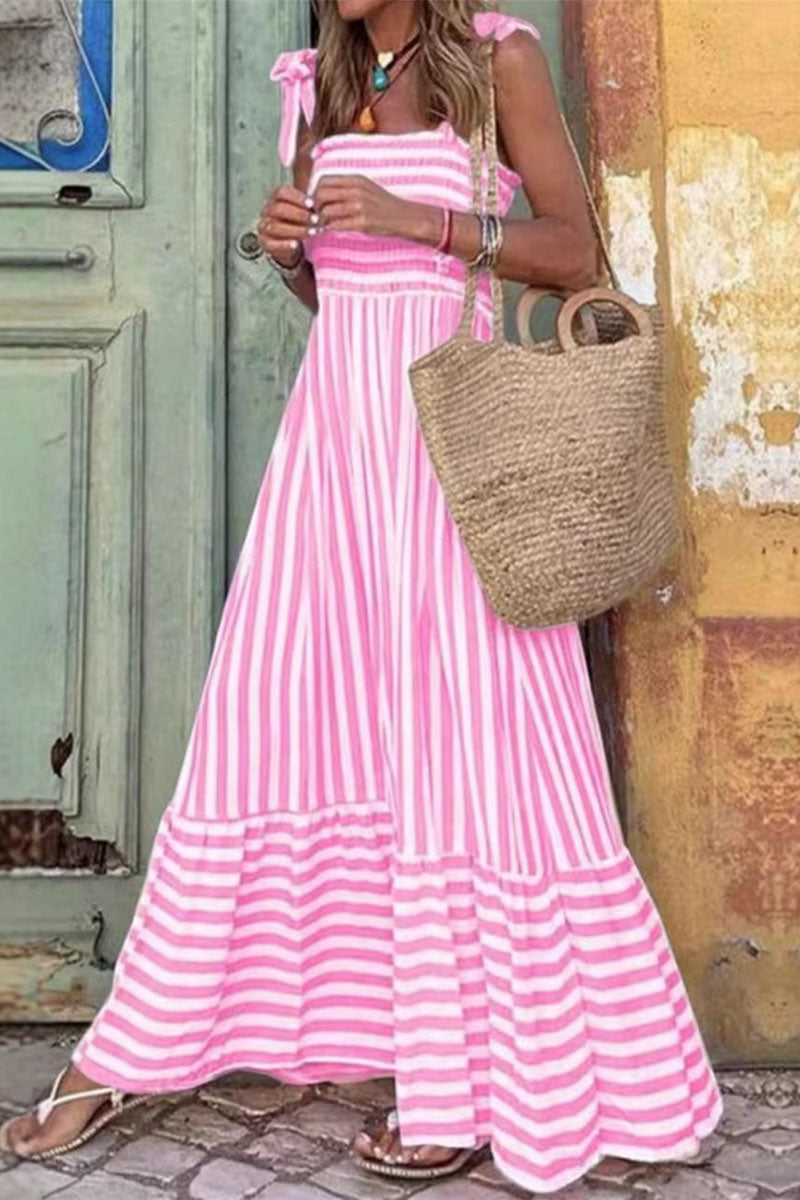 Sorrento Stripe Tie-Shoulder Maxi Dress