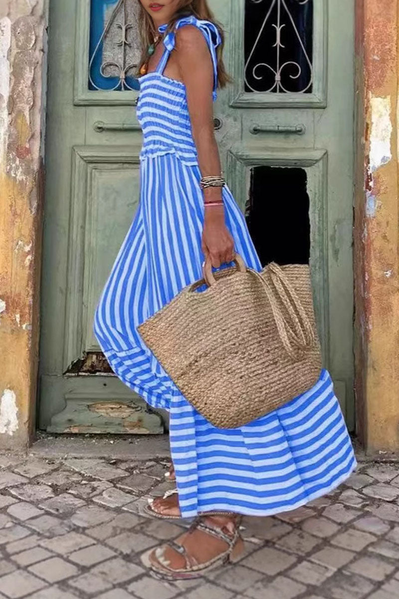 Sorrento Stripe Tie-Shoulder Maxi Dress