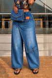 Asymmetric Wide Leg Jeans – High Waist Layered Denim Trousers, Statement Streetwear Pants