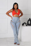 Tie-strap hollow denim pants