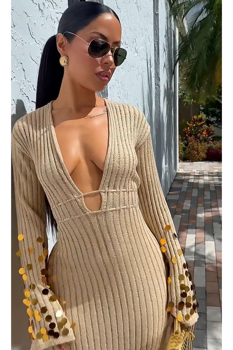 Golden Sequin Muse Knit Dress