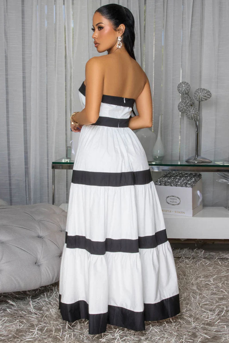 Off-White Black Tiered Strapless Maxi – Women's Dress