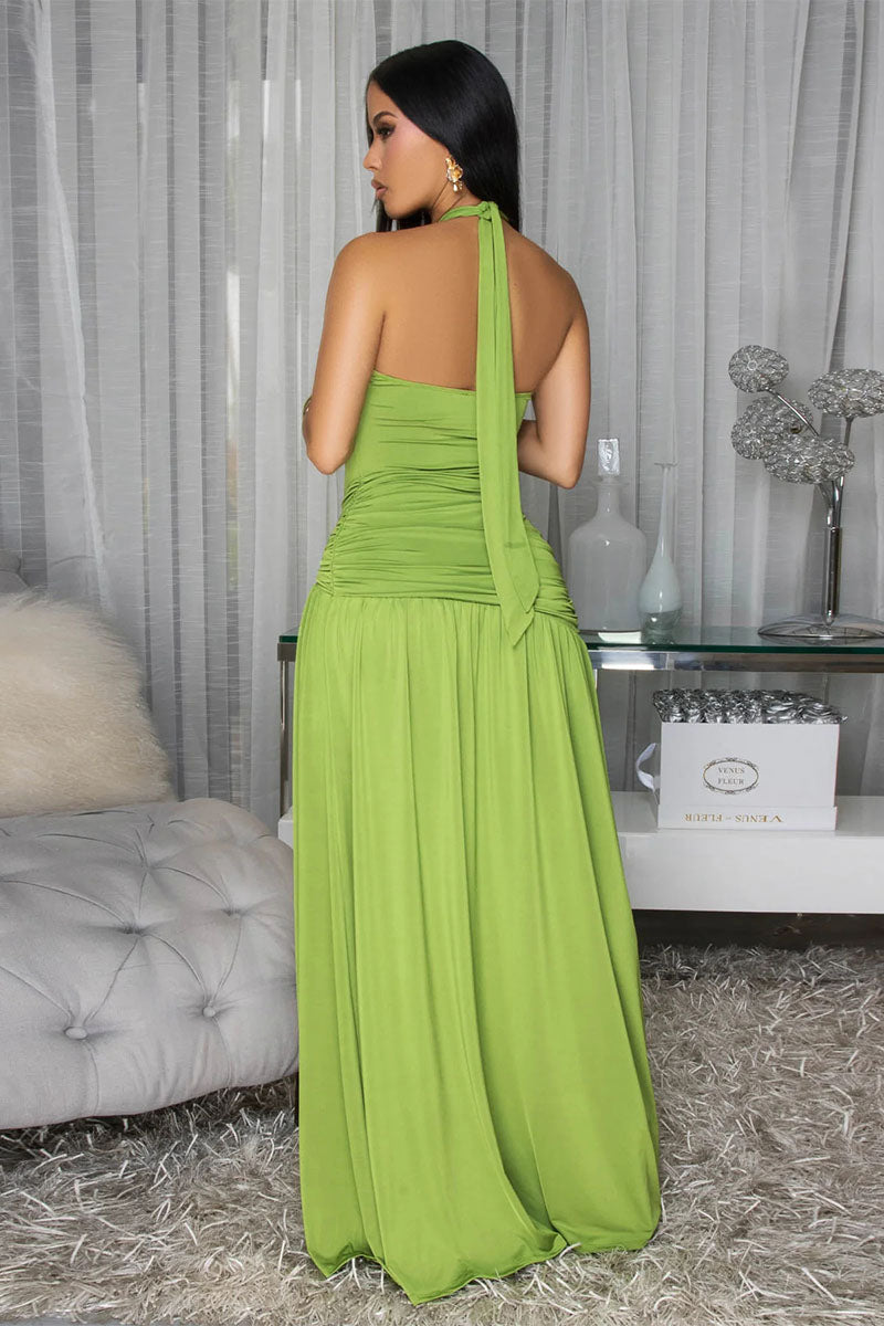 Ruched High Slit Maxi – Women's Dress