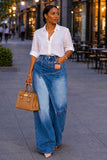 Asymmetric Wide Leg Jeans – High Waist Layered Denim Trousers, Statement Streetwear Pants