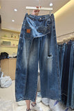 Asymmetric Wide Leg Jeans – High Waist Baggy Denim Pants, Vintage Wash Streetwear Trousers