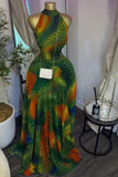 Zaria Printed Halter Backless Maxi Dress