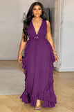 Sleeveless Lotus Petal Hem Maxi Dress