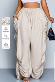 Boho Balloon Wide Leg Pants – High Waist Drawstring Viscose Trousers, Relaxed Summer Casual Pants