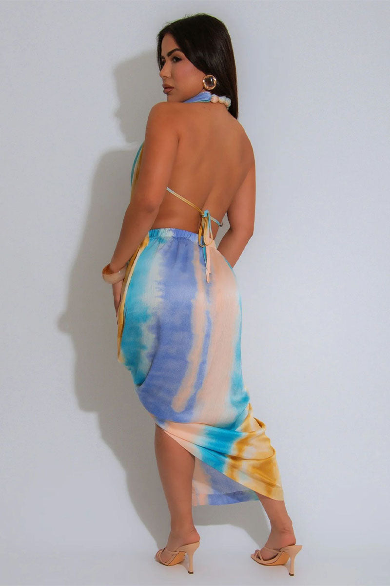 Multi-Color Draped Halter Midi – Women's Dress