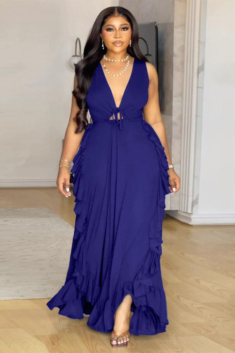 Sleeveless Lotus Petal Hem Maxi Dress