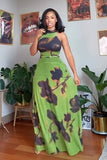 Zaria Printed Halter Backless Maxi Dress