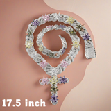 18K Gold Vacuum Plated Copper with 5A+ Sri Lanka Zircon Colorful Flower Cross Necklace