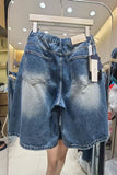 Asymmetric Denim Shorts – High Waist Baggy Bermuda Jeans, Vintage Y2K Streetwear Shorts