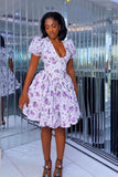 Lilac Bloom Puff-Sleeve Mini Dress