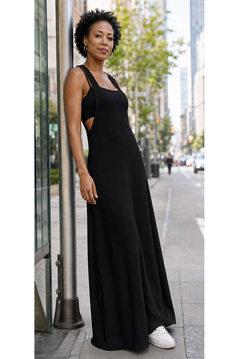 Two-Piece Heather solid color Sleeveless Tank Top & Cutout Maxi Dress Set
