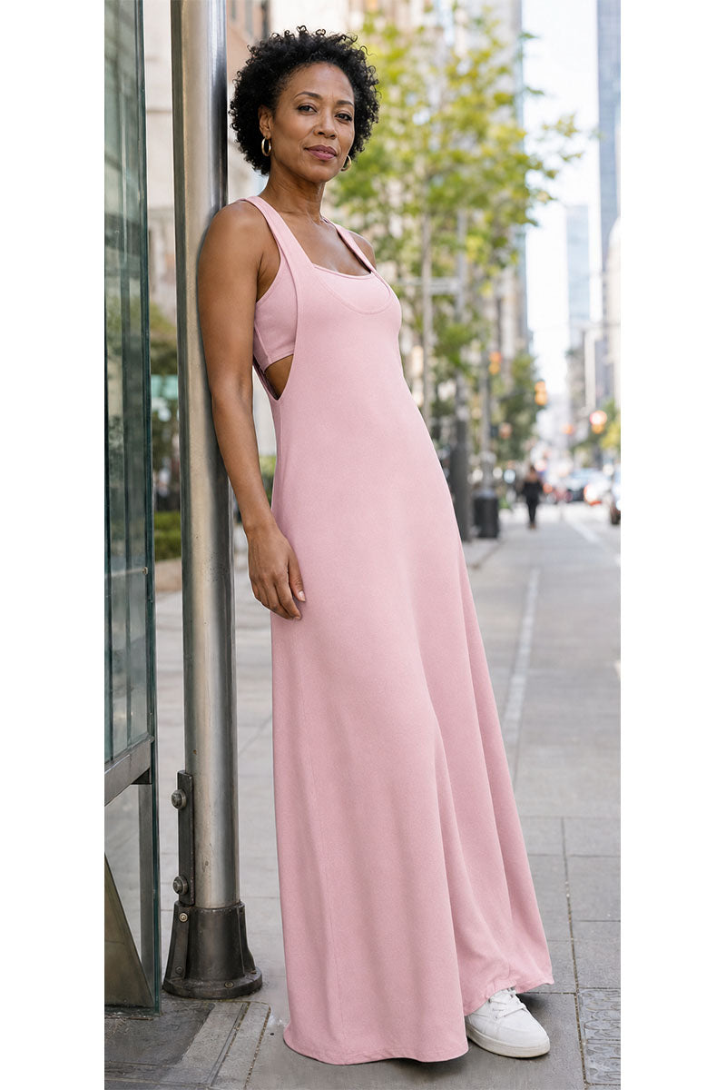 Two-Piece Heather solid color Sleeveless Tank Top & Cutout Maxi Dress Set