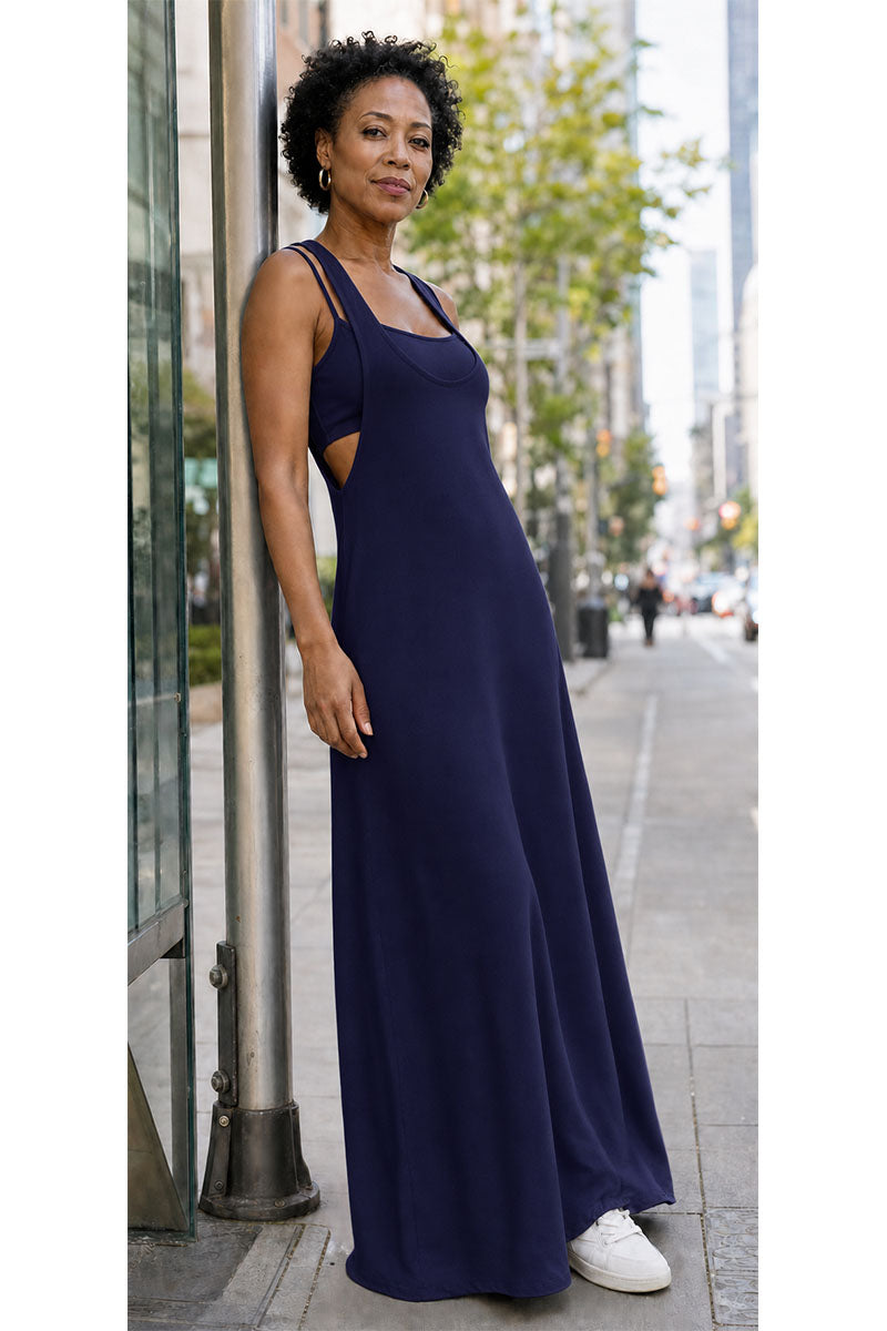 Two-Piece Heather solid color Sleeveless Tank Top & Cutout Maxi Dress Set