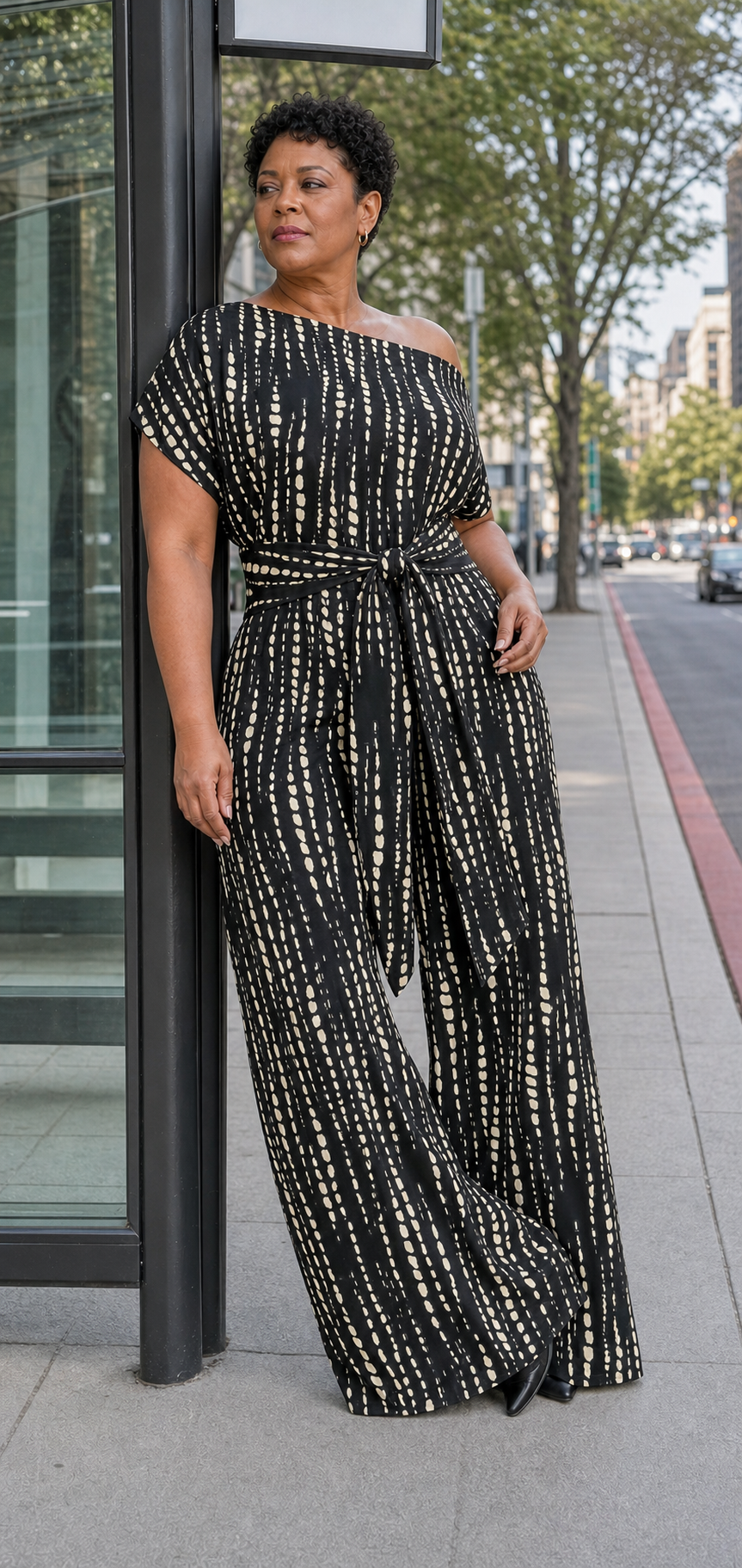 All Over Print Leopard Tie Front Loose Oversized Jumpsuit