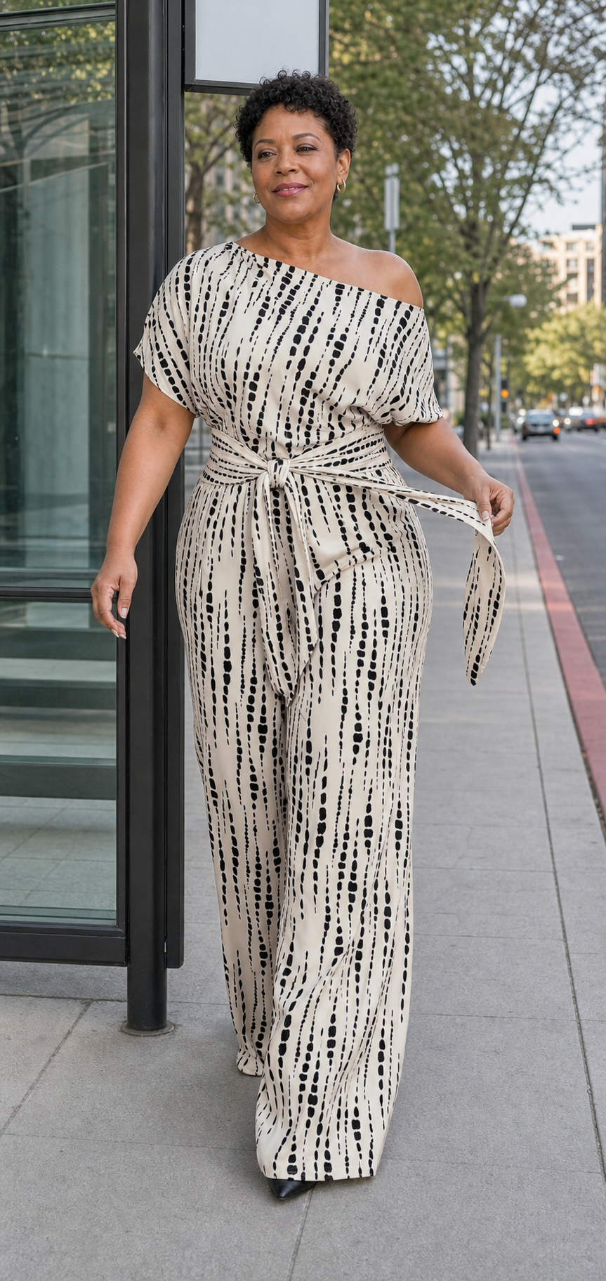 All Over Print Leopard Tie Front Loose Oversized Jumpsuit