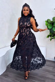 Midnight Romance Mock-Neck Lace Maxi Dress