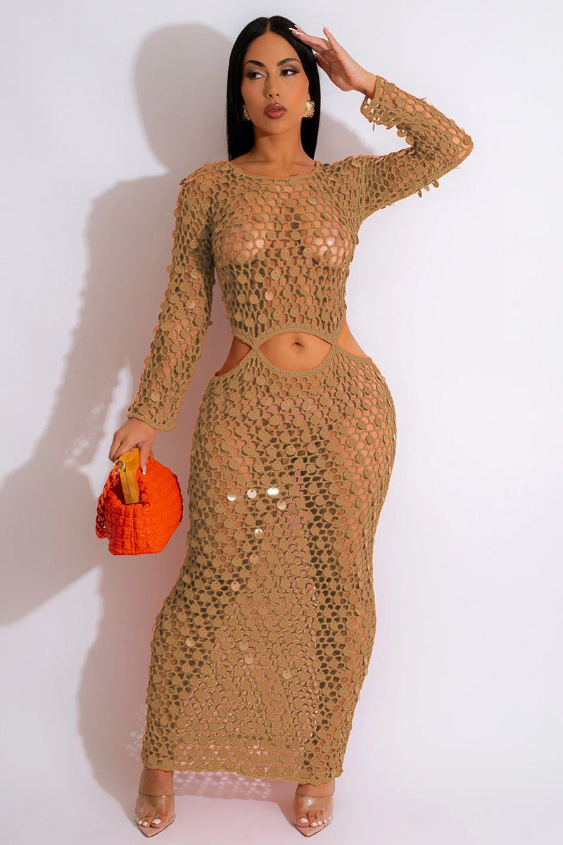 Net And Sequins Maxi – Women's Dress