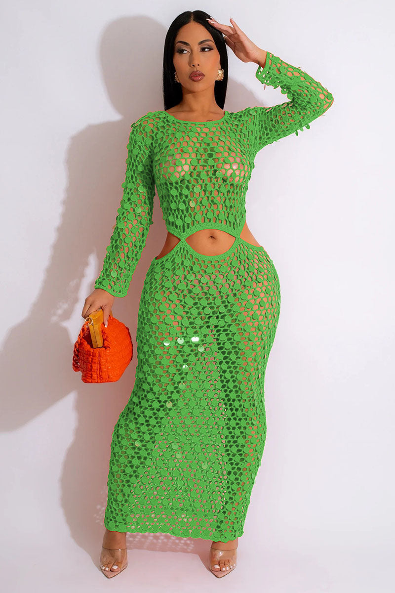 Net And Sequins Maxi – Women's Dress