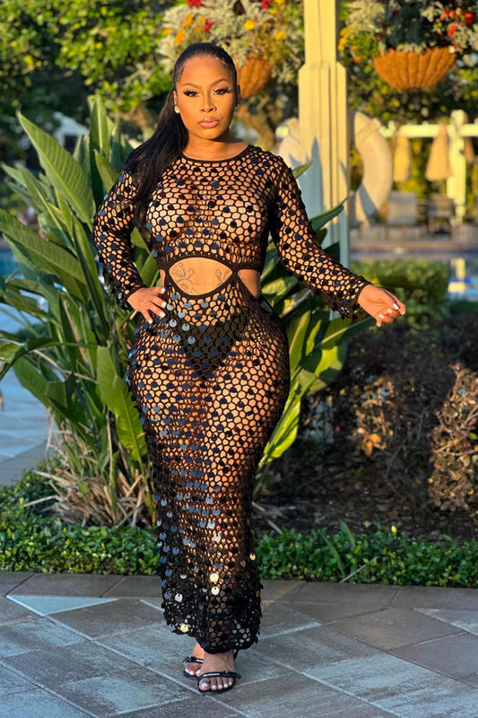Net And Sequins Maxi – Women's Dress