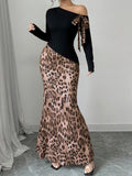 Women's Colorblock Striped Print Elegant Asymmetric Neckline Mermaid Dress