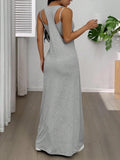 Women's 2pcs Heather solid color Sleeveless Tank Top & Cutout Maxi Dress Set