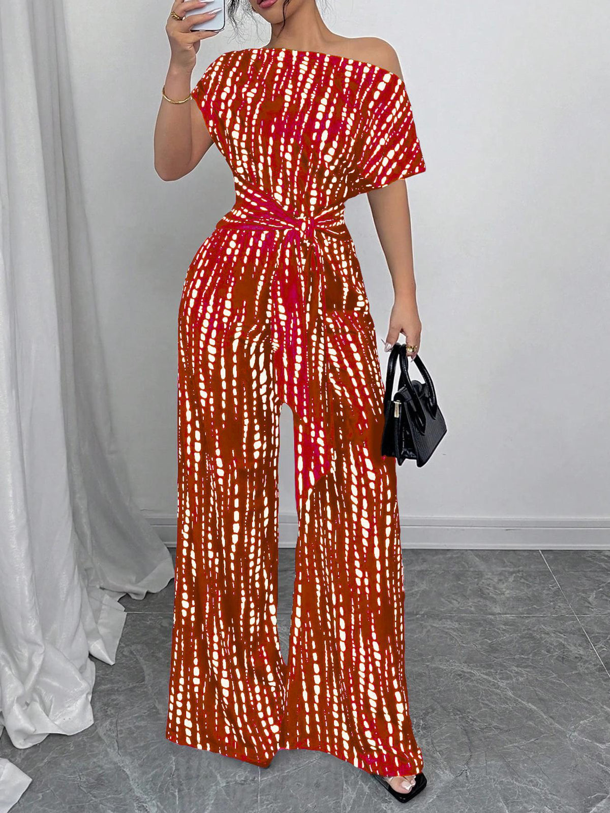 All Over Print Leopard Tie Front Loose Oversized Jumpsuit