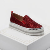 Women Slip On Sparkly Loafers - Red