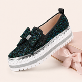 Women Sparkly Loafers - Black Green