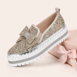 Women Sparkly Loafers - Gold Iridescent