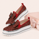 Women Sparkly Loafers - Red Iridescent