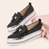 Women Sparkly Loafers - Black Iridescent