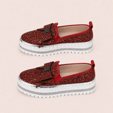 Women Sparkly Loafers - Red Iridescent