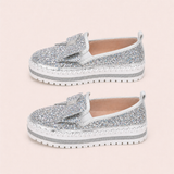 Women Sparkly Loafers - Beige White