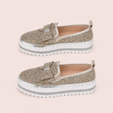 Women Sparkly Loafers - Gold Iridescent