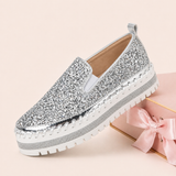 Women Slip On Sparkly Loafers - Silver