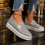 Women Slip On Sparkly Loafers - Silver