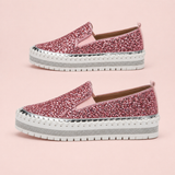 Women Slip On Sparkly Loafers - Pink