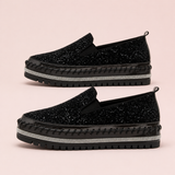 Women Slip On Sparkly Loafers - Black