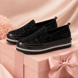 Women Slip On Sparkly Loafers - Black