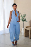 Arielle light wash denim jumpsuit full front view