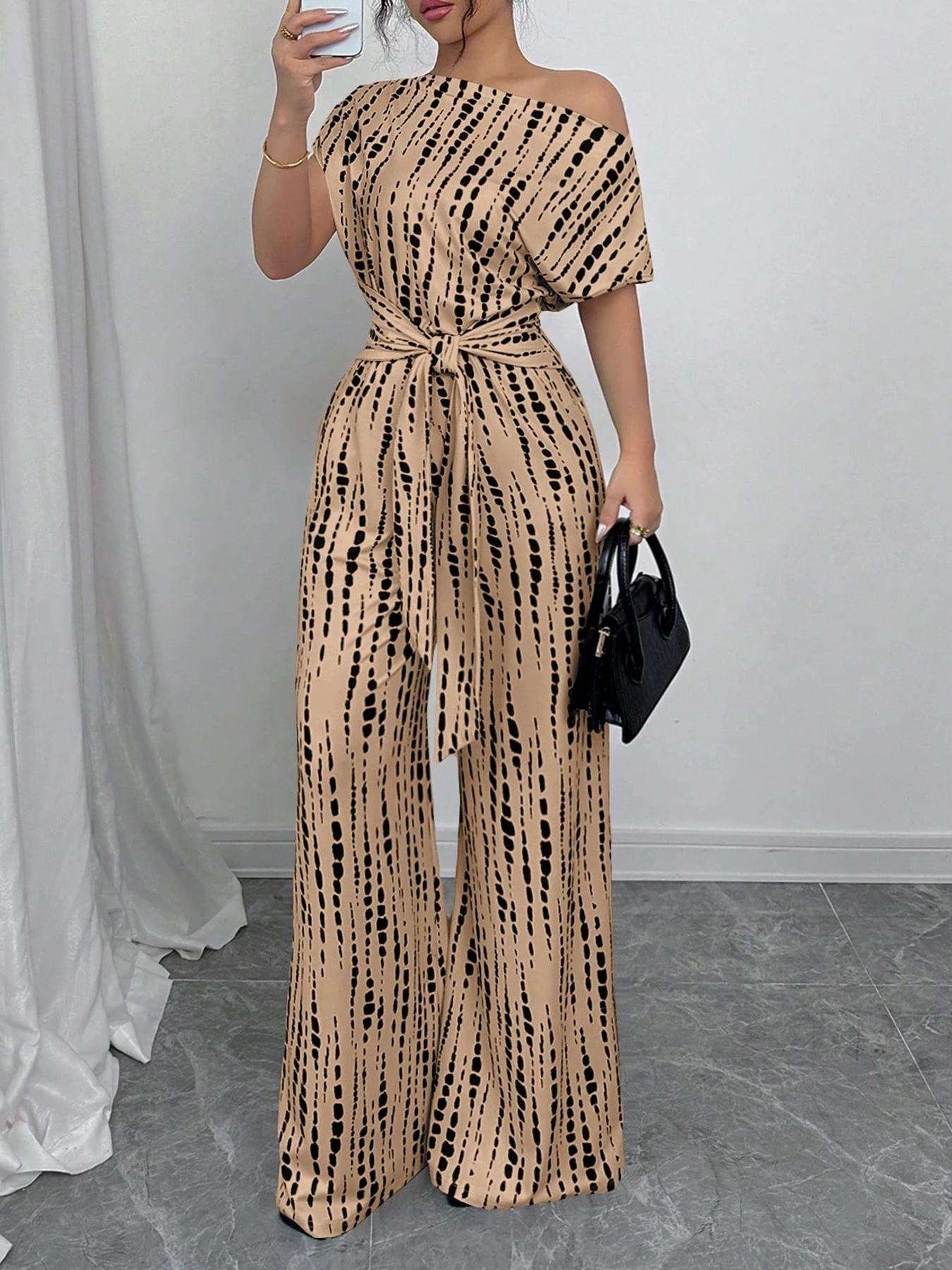 All Over Print Leopard Tie Front Loose Oversized Jumpsuit