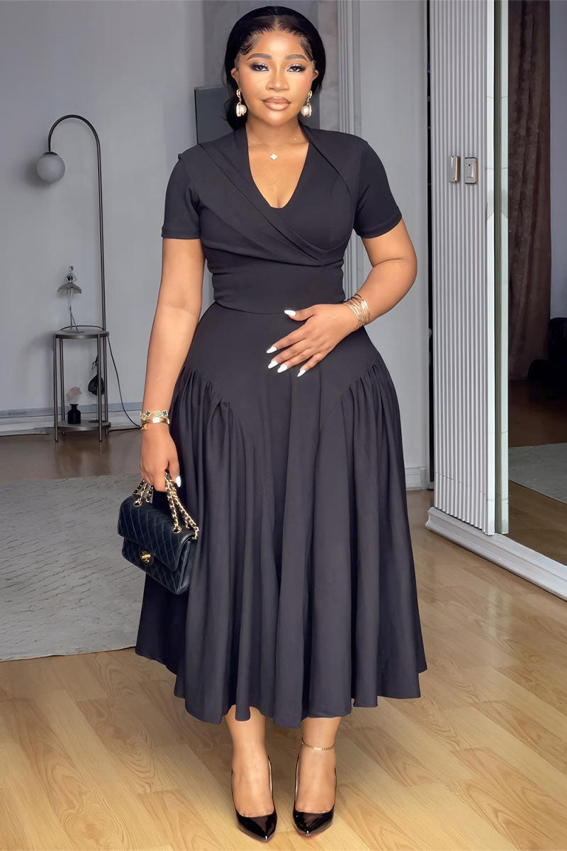 Midnight Grace Wrap Drop-Waist Midi Dress - Front
